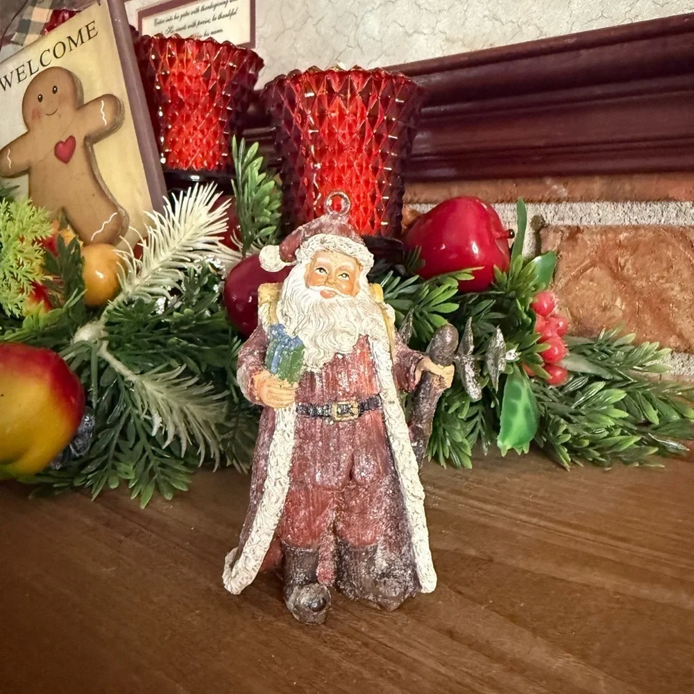 Vintage 1988 Santa Clause Sparkle Holiday Hand Painted Christmas Ornament